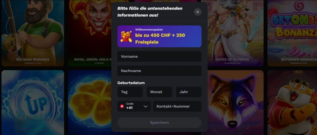 Anmeldung bei Betonred Casino Schweiz